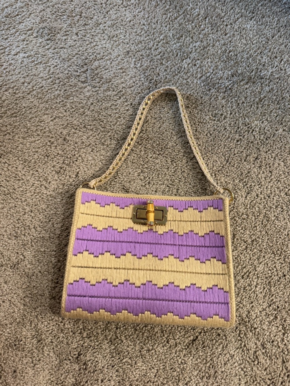 Woven Purple and Cream Shoulder Bag